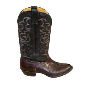 NOCONA Men’s Leather Lizard Western Cowboy Boots Burgundy Black 10.5 D